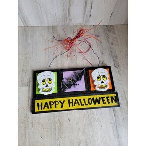Happy Halloween sign‎ skull bats wooden home decor hanging